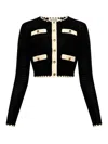Self-portrait Navy Crochet Contrast Trim Cardigan In Dark Blue