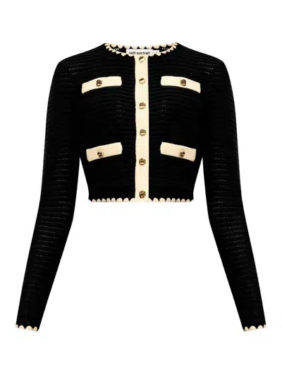 SELF-PORTRAIT CROCHET CONTRAST TRIM CARDIGAN