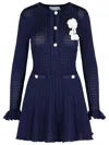 Self-portrait Self Portrait Women Perforated Knit Short Dress With Removable Lace Brooch In Blue