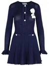 Self-portrait Self Portrait Women Perforated Knit Short Dress With Removable Lace Brooch In Blue