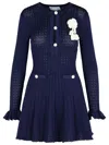 Self-portrait Self Portrait Women Perforated Knit Short Dress With Removable Lace Brooch In Blue