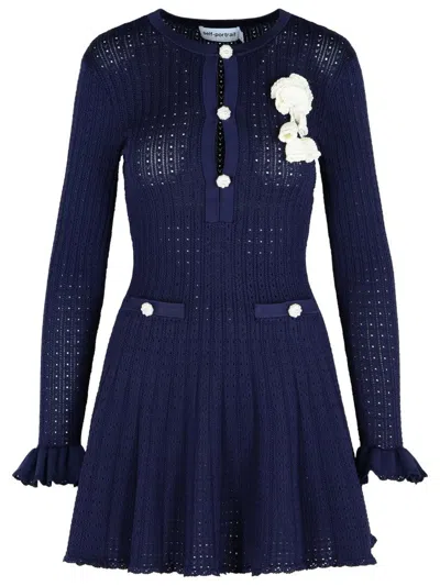 Self-portrait Crochet' Dress In Blue Viscose Blend