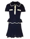 Self-portrait Two-tone Crochet Flared Mini Dress In Blue