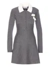 Self-portrait Grey Crochet Flower Collared Knit Mini Dress Clothing In Gray