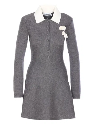 Self-portrait Mini Dress With Contrast Cuffs In Gray