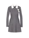 Self-portrait Grey Crochet Flower Collared Knit Mini Dress Clothing In Gray