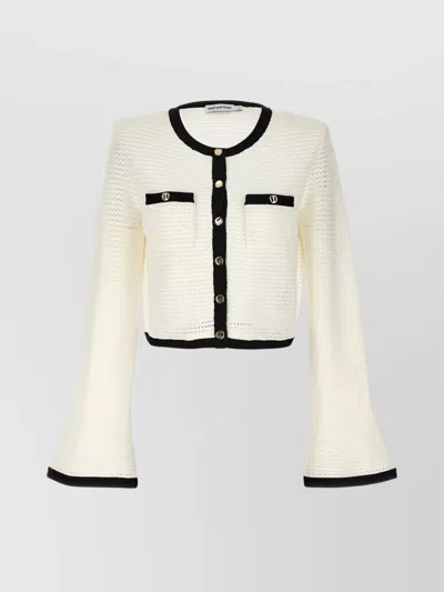 SELF-PORTRAIT CROCHET KNIT CARDIGAN WITH CONTRAST TRIM