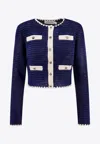 Self-portrait Crochet Knitted Cardigan With Contrasting Profiles In Blue