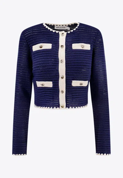 SELF-PORTRAIT CROCHET KNIT CARDIGAN WITH CONTRASTING-EDGES
