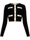 Self-portrait Navy Crochet Contrast Trim Cardigan In Black