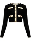 Self-portrait Navy Crochet Contrast Trim Cardigan In Blue