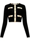 Self-portrait Navy Crochet Contrast Trim Cardigan In Blue