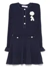 Self-portrait Self Portrait Women Perforated Knit Short Dress With Removable Lace Brooch In Blue