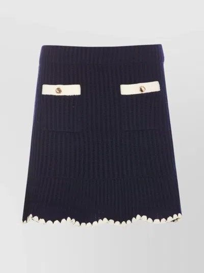 Self-portrait Navy Crochet Contrast Trim Mini Skirt Clothing In Blue