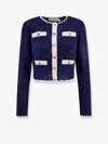 Self-portrait Crochet Knitted Cardigan With Contrasting Profiles In Blue
