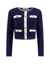 Self-portrait Crochet Knitted Cardigan With Contrasting Profiles In Blue