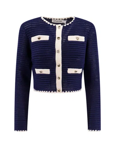 SELF-PORTRAIT CROCHET KNITTED CARDIGAN WITH CONTRASTING PROFILES