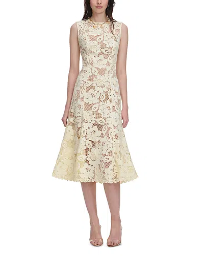 Self-portrait Crochet Lace Midi Dress In Yellow