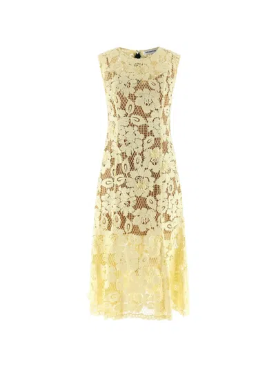 Self-portrait Midi Dress Yellow Crochet Lace With Yellow Cotton Lace For Women In Multi