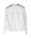 Self-portrait Self Portrait Crochet Lace Panel Blouse In White Polyester In White