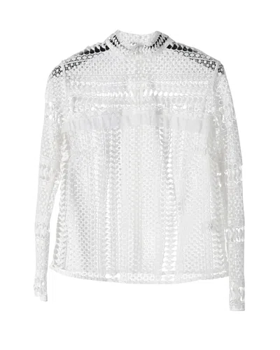 Self-portrait Self Portrait Crochet Lace Panel Blouse In White Polyester