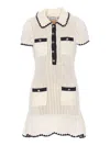 Self-portrait Decorative Buttons Ribbed Knit Minidress In Blanco