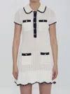 Self-portrait Decorative Buttons Ribbed Knit Beige Mini Dress In White