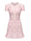 Self-portrait Self Portrait Pink Crochet Bow Mini Dress With Crystal Trim In Nude