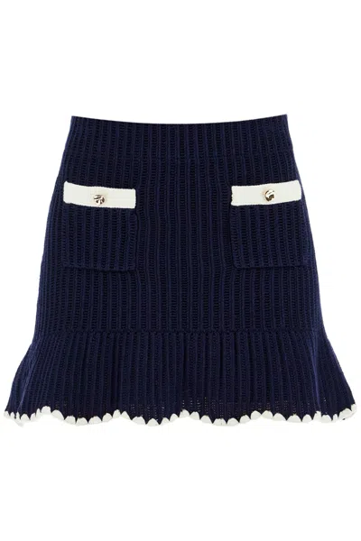 Self-portrait Navy Crochet Contrast Trim Mini Skirts Blue