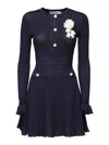 Self-portrait Self Portrait Women Perforated Knit Short Dress With Removable Lace Brooch In Blue