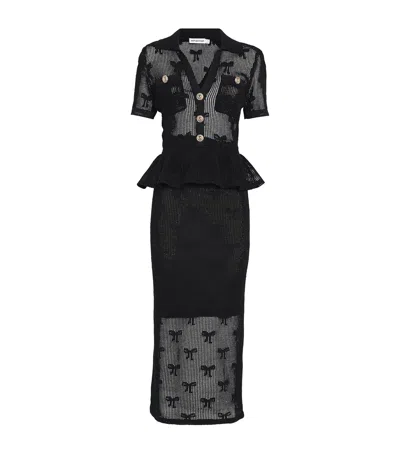 Self-portrait Crochet Peplum Midi Dress In Black