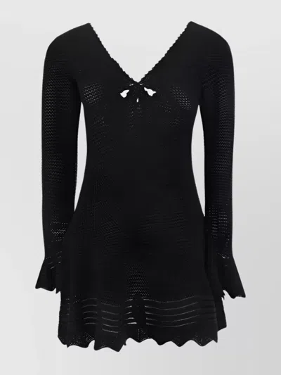 Self-portrait Crochet Weave Mini Dress With Asymmetrical Ruffles In Black