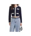Self-portrait Crochet Knitted Cardigan With Contrasting Profiles In Blue