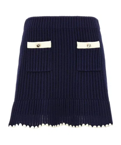 Self-portrait Navy Crochet Contrast Trim Mini Skirt Clothing In Blue