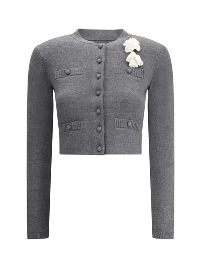 Self-portrait Crocheted Flower Cardigan In Gray