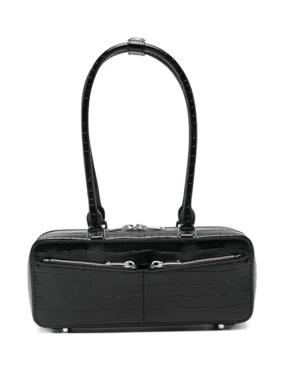 Self-portrait Crocodile-effect Zip-top Shoulder Bag In Black