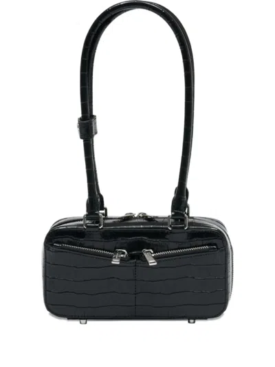 Self-portrait Crocodile-embossed Leather Shoulder Bag In Black