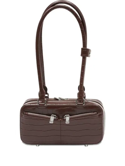 Self-portrait Crocodile-embossed Leather Shoulder Bag In Brown