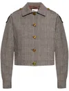 Self-portrait Checked Cotton And Linen Jacket In Brown