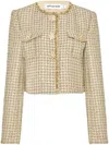 Self-portrait Womens Gold Cropped Padded-shoulder Woven-blend Jacket In 金色
