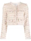 Self-portrait Cropped Bouclé Jacket In Pink
