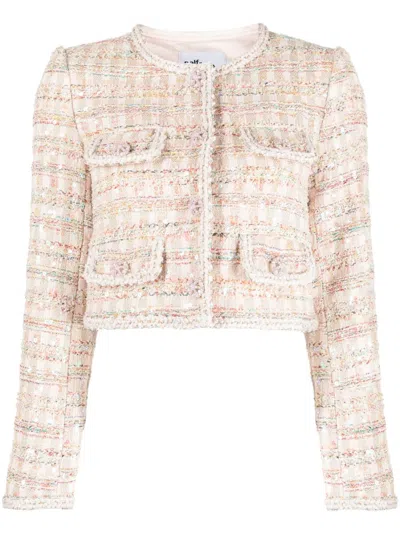 Self-portrait Cropped Bouclé Jacket In Pink
