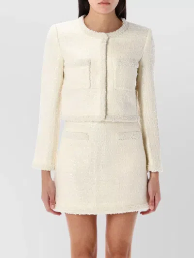 Self-portrait Boucle Jacket With Pearls In Neutrals