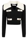 Self-portrait Front Slip Pocket Cropped Jumper In Black