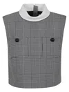 Self-portrait Cropped Checkered Top With High Neck In Gray