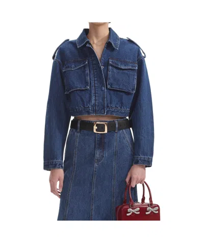 Self-portrait Cropped Denim Jacket In Blue