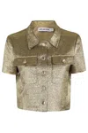 Self-portrait Cropped Gold Metallic Jacquard Top