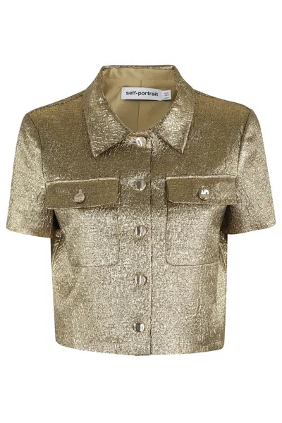 SELF-PORTRAIT CROPPED GOLD METALLIC JACQUARD TOP
