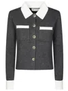 Self-portrait Contrast Collar Wool Blend Cardigan In Gray