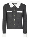 Self-portrait Contrast Collar Wool Blend Cardigan In Gray